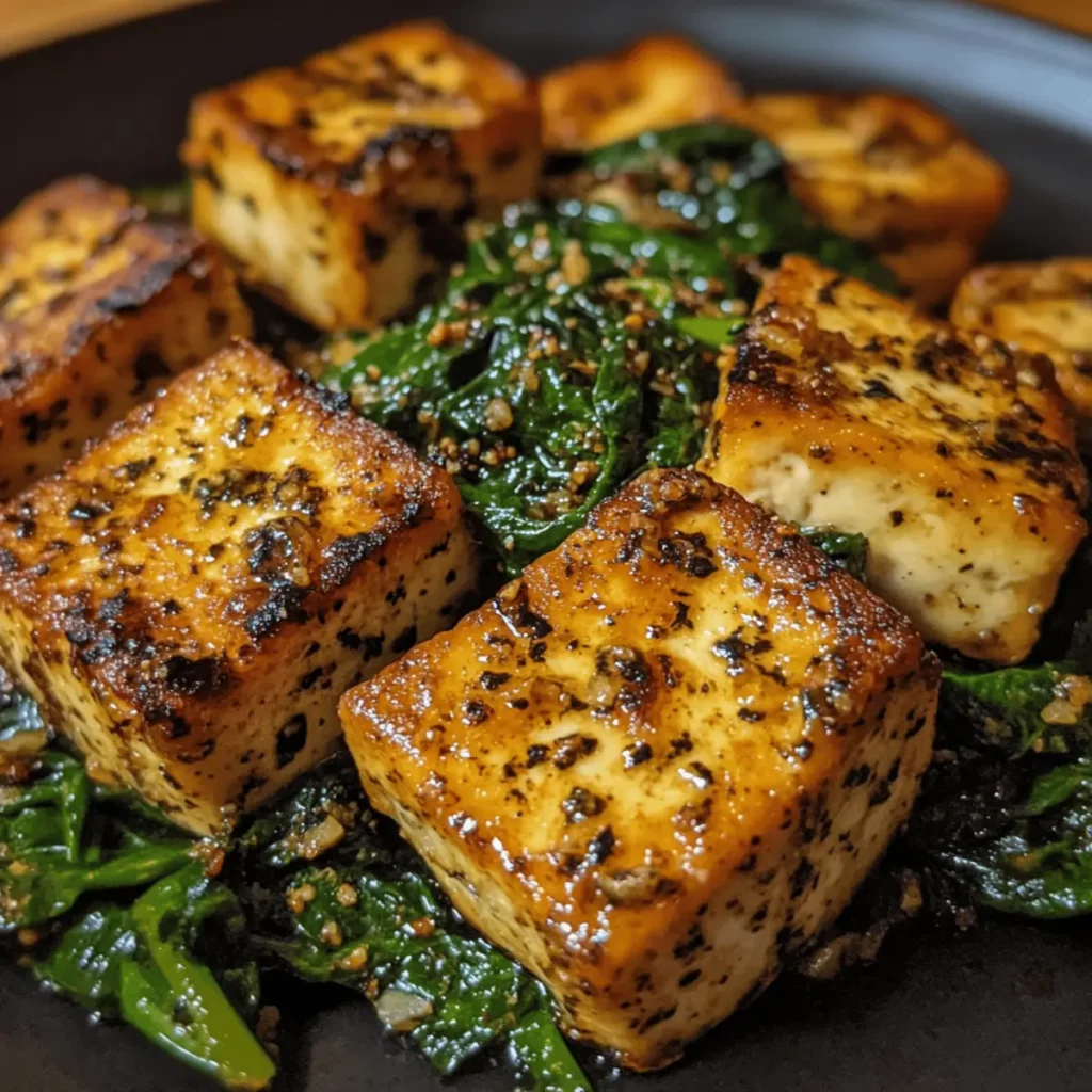 Pan-Seared Tofu with Spinach